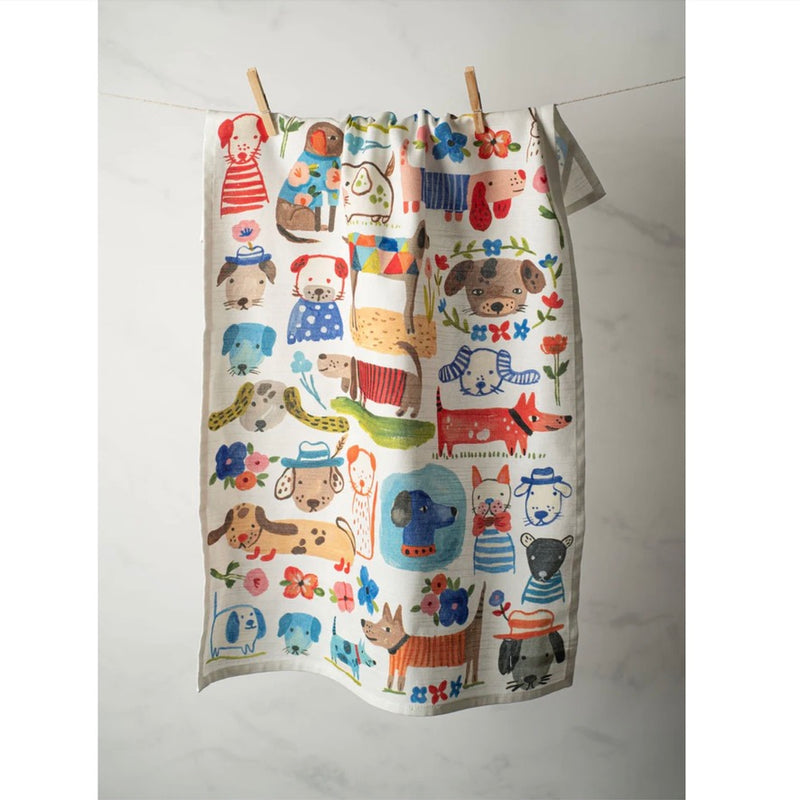 Bon Artis Cotton Tea Towel - Painted Dogs | Putti Fine Furnishings 