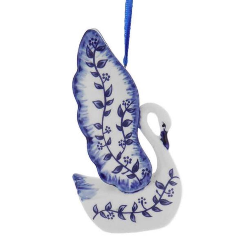 Kurt Adler Delft Blue Swan Porcelain Ornament | Putti Christmas Decorations 