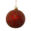 Red Glitter with Gold Glitter Swirls Glass Ball Ornament | PuttiChristmas