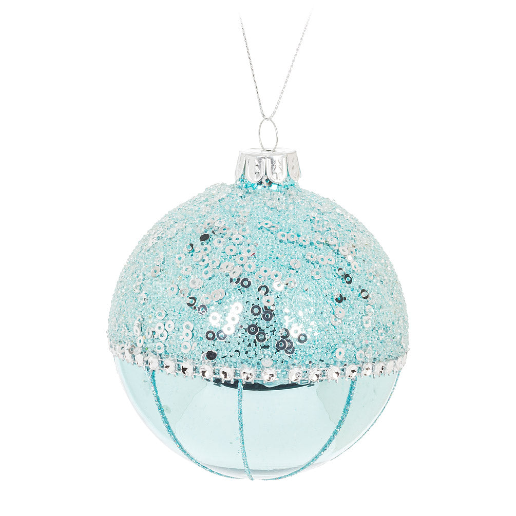 Aqua Fancy Ball Glass Ornament