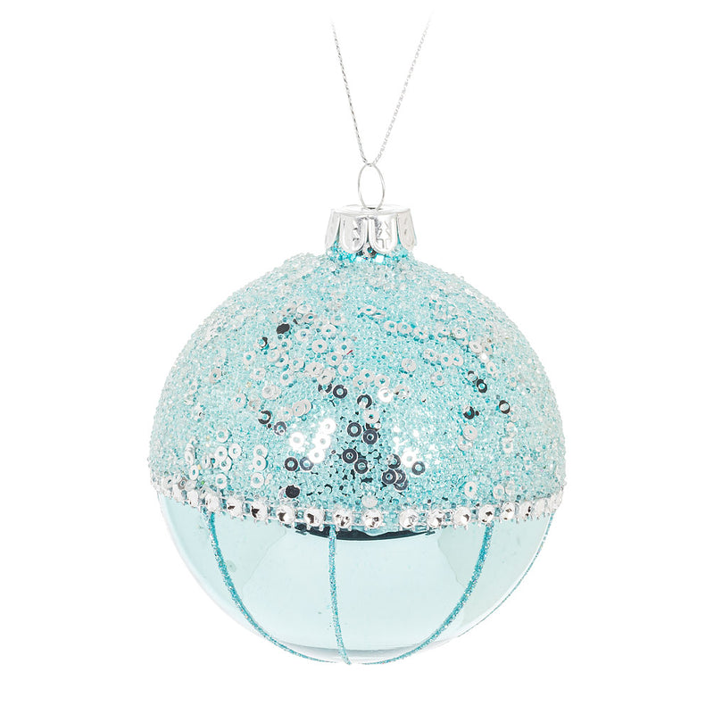 Aqua Fancy Ball Glass Ornament