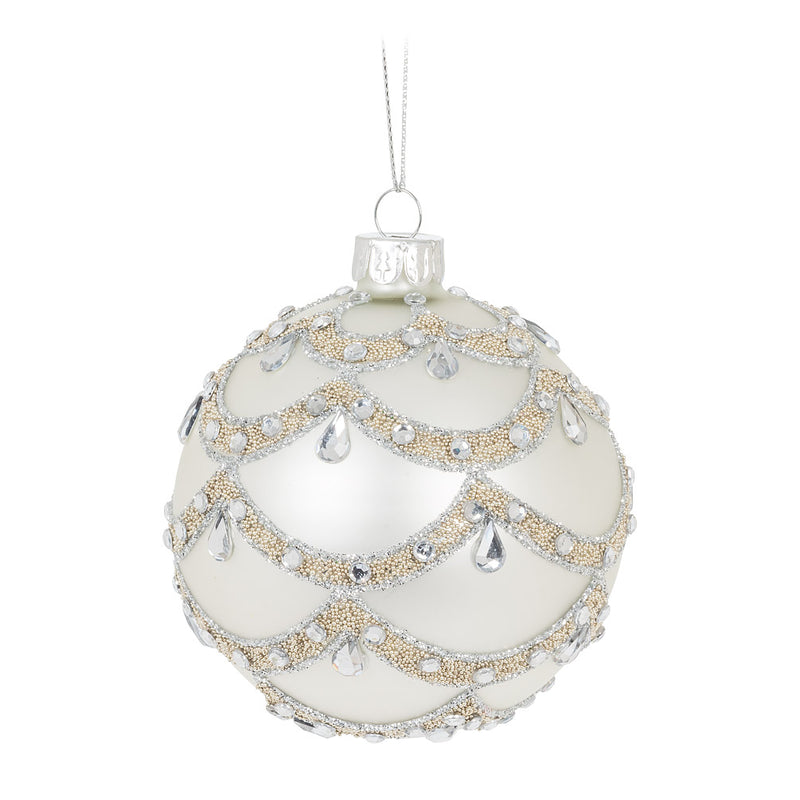 White Fancy Swag Glass Ball Ornament | Putti Christmas Canada 