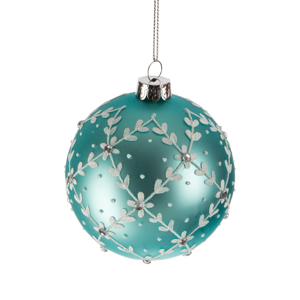 Aqua Leaf Vine Glass Ball Ornament | Putti Christmas Canada