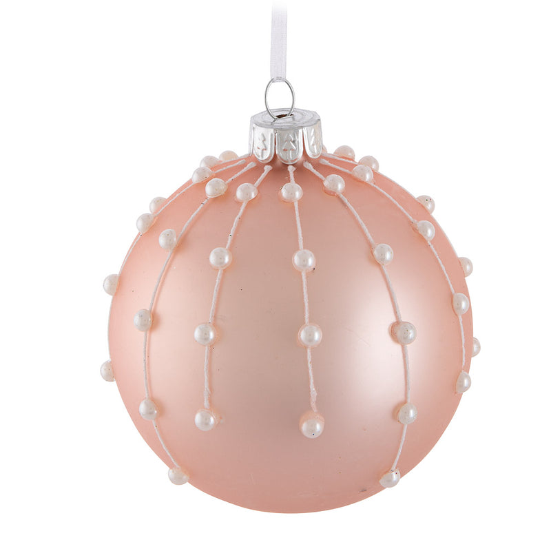 Pearl Line Blush Pink Glass Ball Ornament | Putti Christmas 