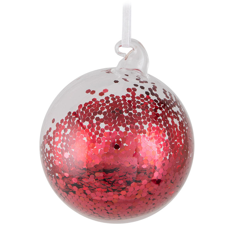 Red Sequin Blown Glass Ball Ornament | Putti Christmas Celebrations