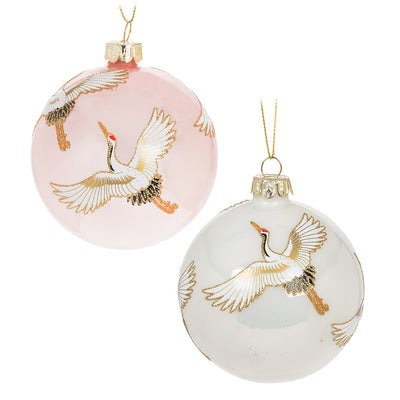 Blush Pink Flying Crane Glass Ornament | Putti Christmas Decorations