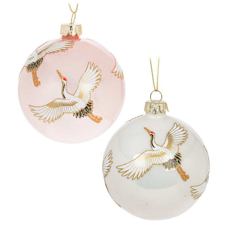 Blush Pink Flying Crane Glass Ornament | Putti Christmas Decorations 