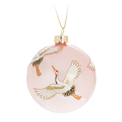 Blush Pink Flying Crane Glass Ornament | Putti Christmas Decorations