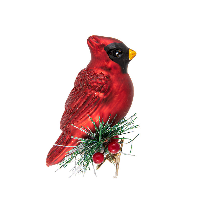 Cardinal with Fir Clip Ornament |  Putti Christmas Canada