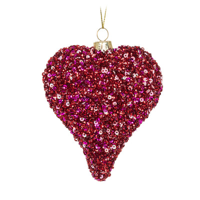 Hot Pink Glitter Drop Heart Glass Ornament