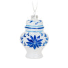 White with Blue Flowers Ginger Jar Glass Ornament