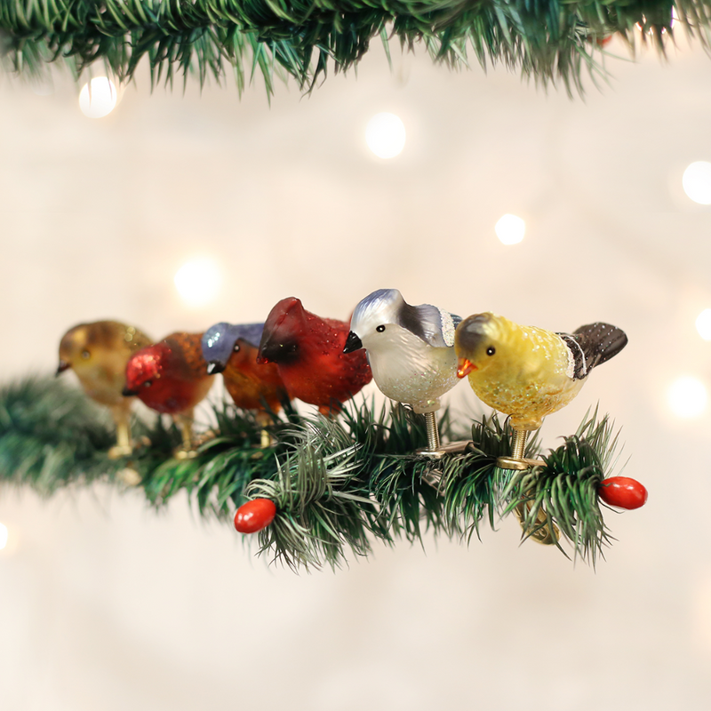 Old Word Christmas Assorted Mini Songbirds Glass Ornament