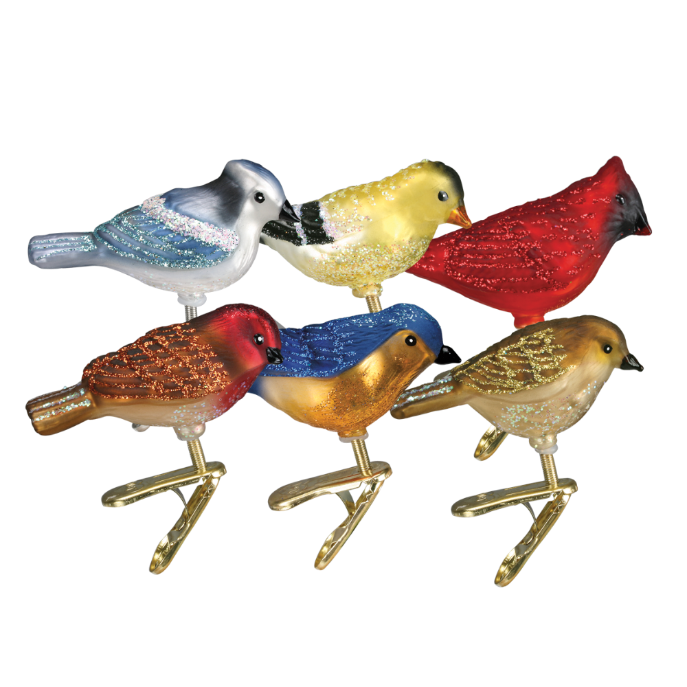 Old Word Christmas Assorted Mini Songbirds Glass Ornament