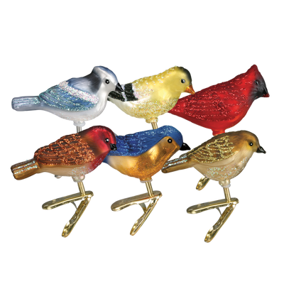 Old Word Christmas Assorted Mini Songbirds Glass Ornament