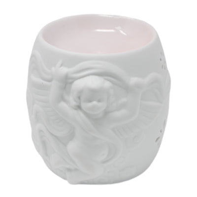 White Ceramic Wax Melter with Cherub Motif