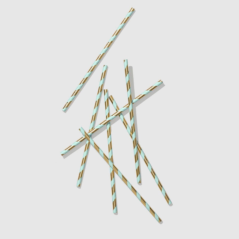 Mint and Gold Paper Straws