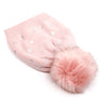 Faux Fur Pom Pom Hat with Silver Hearts - Pale Pink