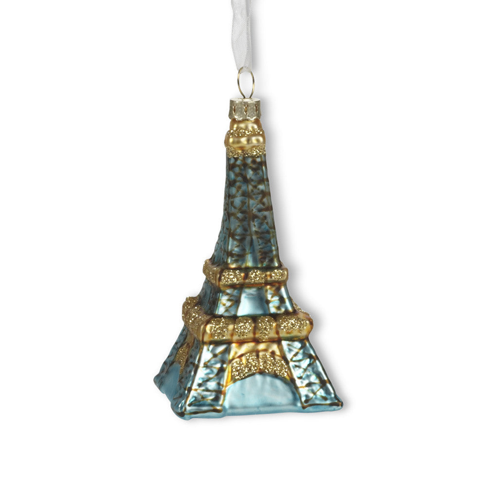 Aqua Eiffel Tower Glass Ornament - Small-Christmas Decorations-AC-Abbott Collection-Putti Fine Furnishings