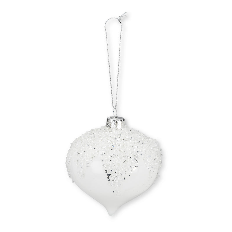  Iced White Glass Onion Ornament, AC-Abbott Collection, Putti Fine Furnishings