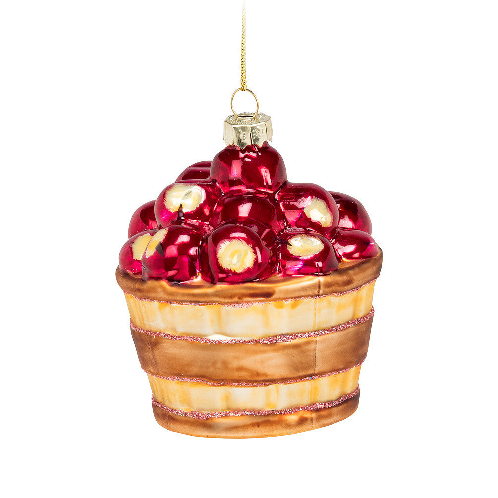 Basket of Apples Glass Ornament, Putti Fine Furnishings