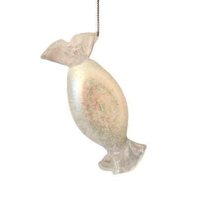 White and Pink Blown Glass Candy Ornament | Putti Christmas Celebrations