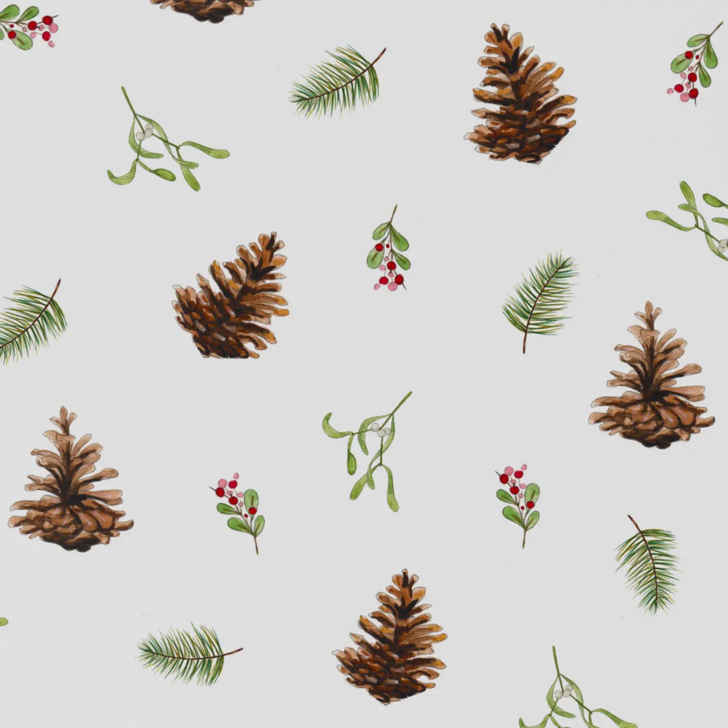 Christmas Fir Cones & Mistletoe Wrapping Paper Sheet