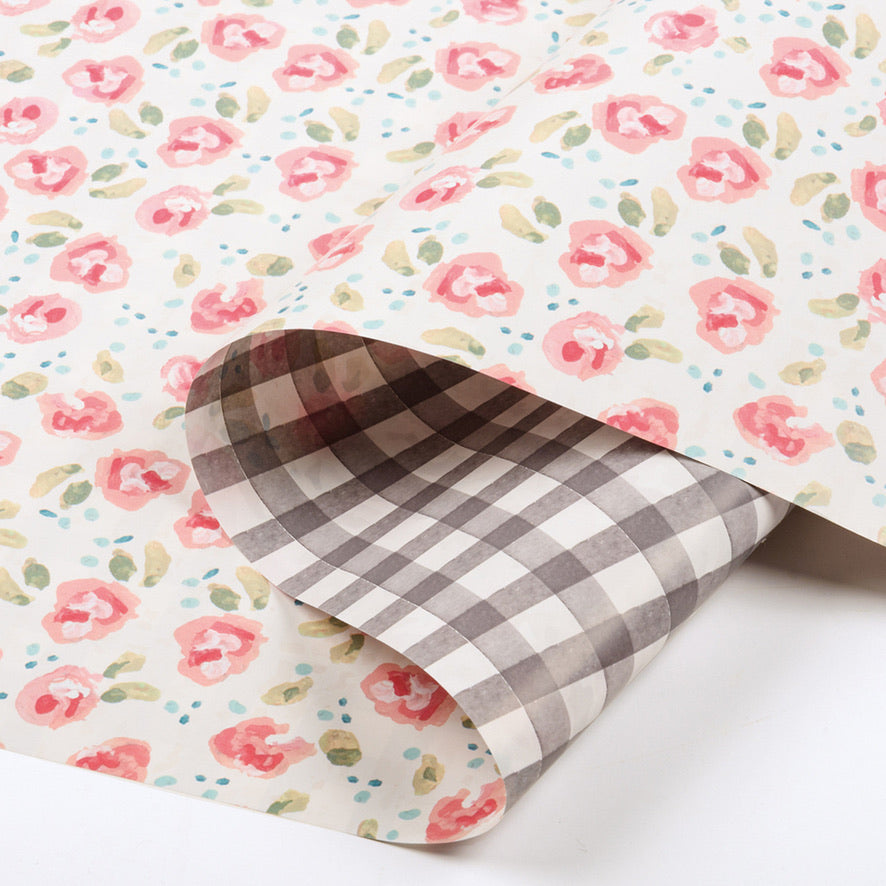 Pink Floral & Grey Gingham Wrapping Paper