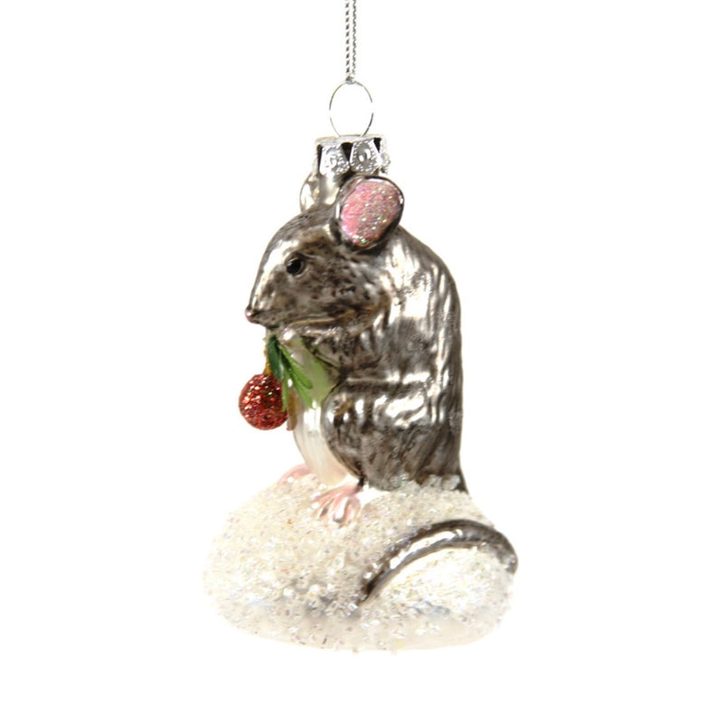 Cody Foster Mouse with Berry Glass Ornament