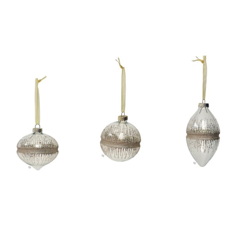 Clear with Gold glitter Band Glass Ornaments | Putti Christmas Canada 