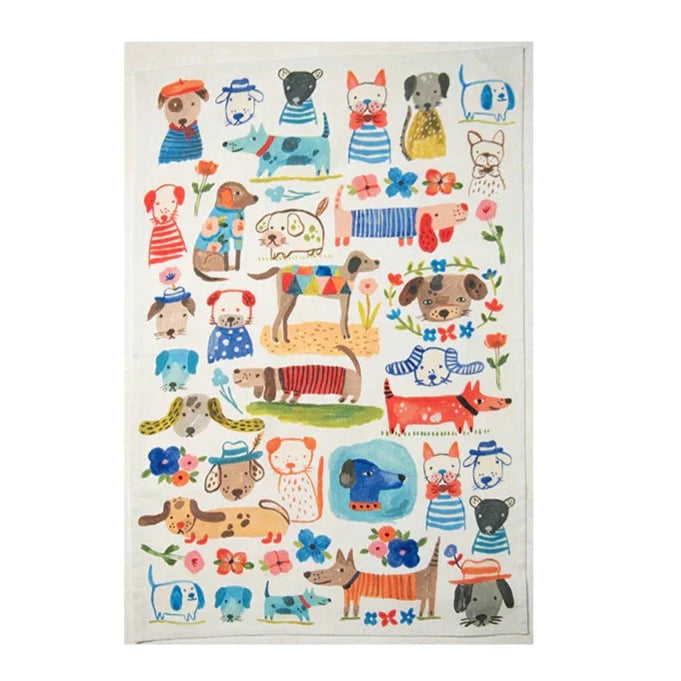 Bon Artis Cotton Tea Towel - Painted Dogs | Putti Fine Furnishings 