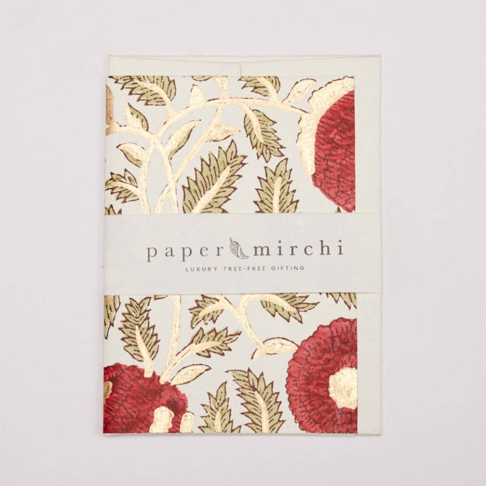 Hand Block Printed Greeting Card - Marigold Glitz Scarlet