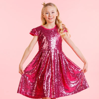 Hollie Hastie Dazzel Bright Pink Sequin Girls Party Dress  | Le Petite Putti
