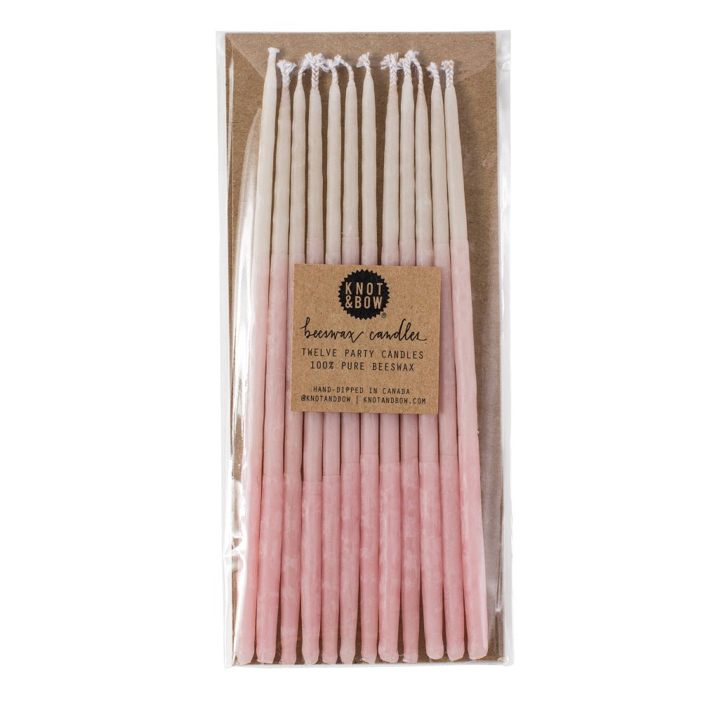 Knot & Bow - Tall Pink Ombre Beeswax Birthday Candles | Putti Celebrations Canada 