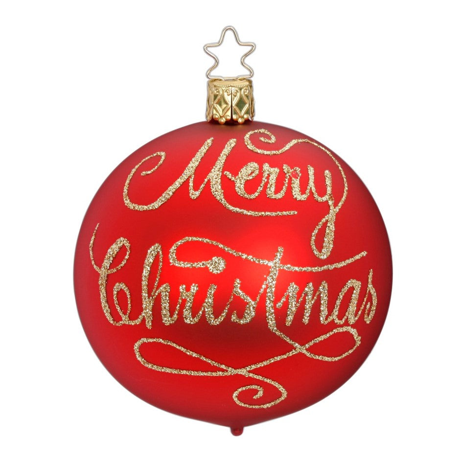Inge Glas "Merry Christmas" Red Glass Ball Ornament