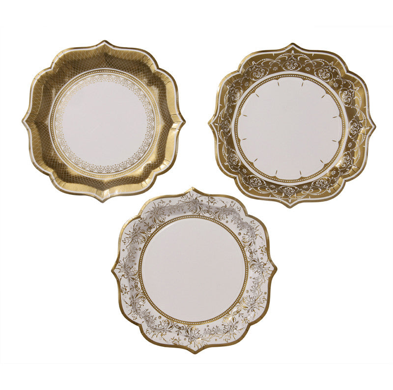  Party Porcelain Gold Medium Paper Plates, TT-Talking Tables, Putti Fine Furnishings