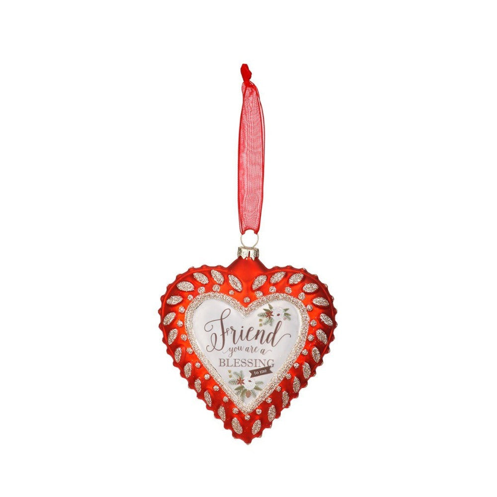 Demdaco "Friend" Red Glass Heart Ornament | Putti Christmas Decorations 