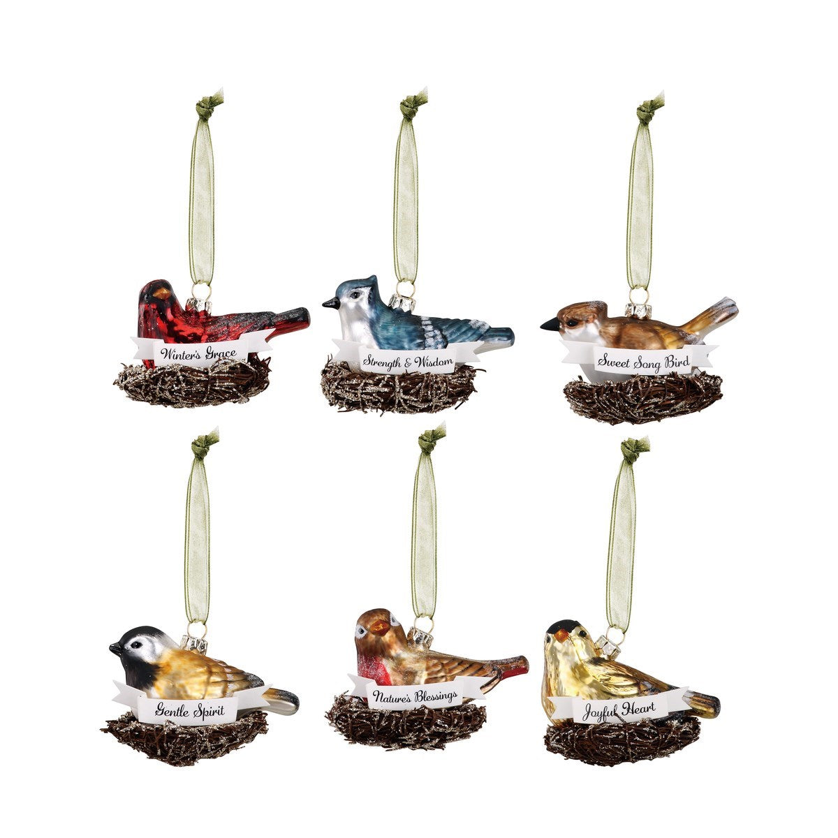 Songbird in Nest Glass Ornament