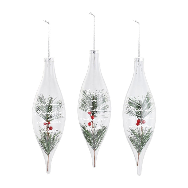 PIne with Berries Sentiment Double Point Glass Ornament | Putti 
