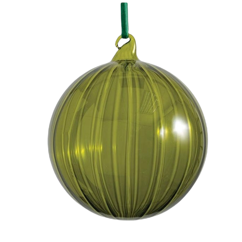 Moss Green Transluscent Blown Glass Ball Ornament | Putti Christmas Decorations