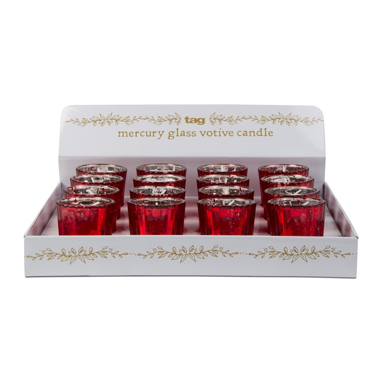 Mercury Glass Votive Candles - Red