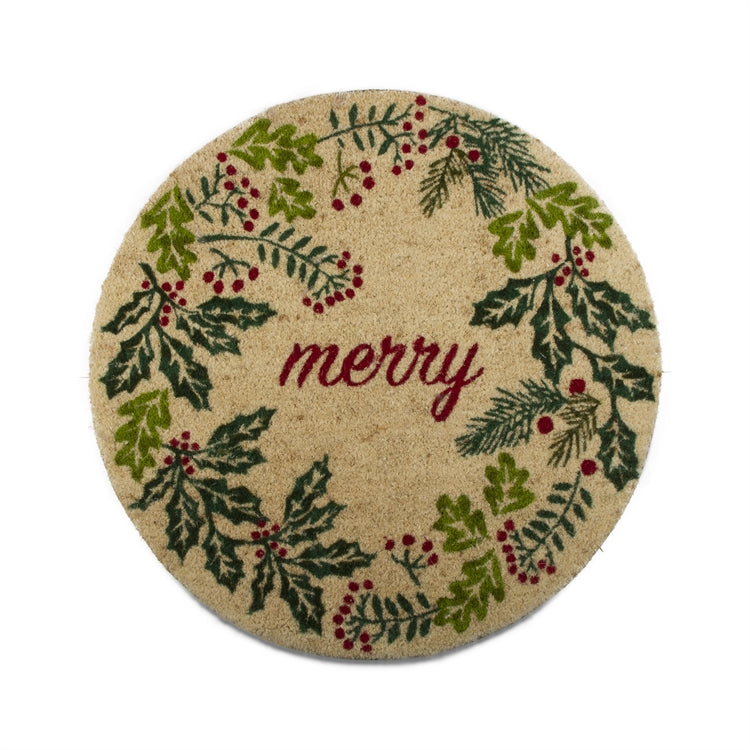 Tag Ltd - Holly Berry Wreath Round Coir Doormat - Putti Christmas Canada