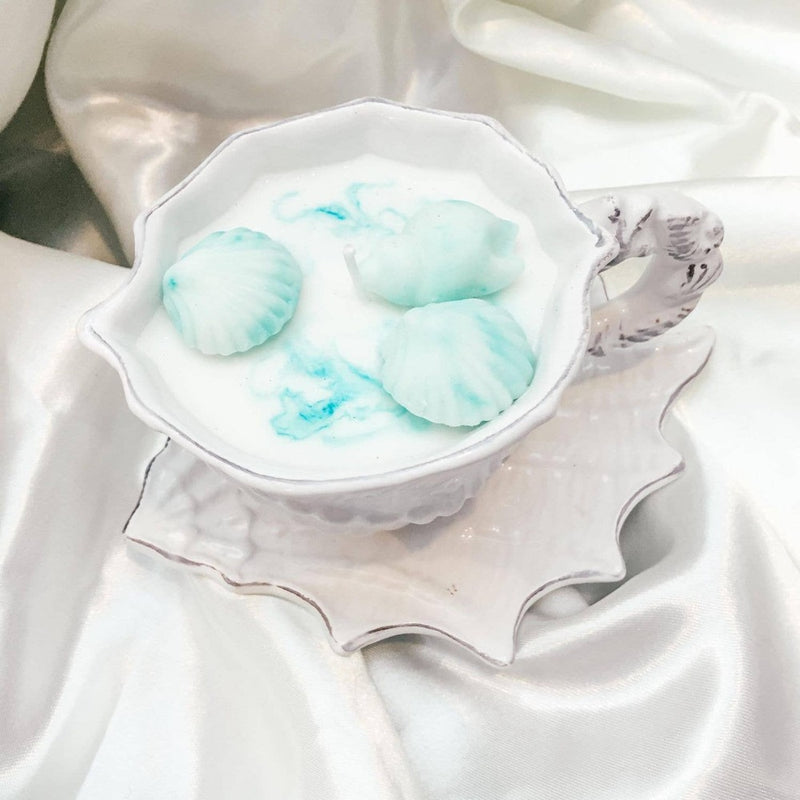 White Marbled Seashell Candle | Putti Fine Furnishings Canada 