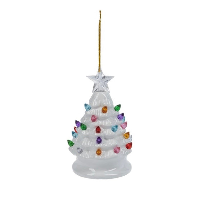 White with Multi LED Lights Ceramic Tree Ornament