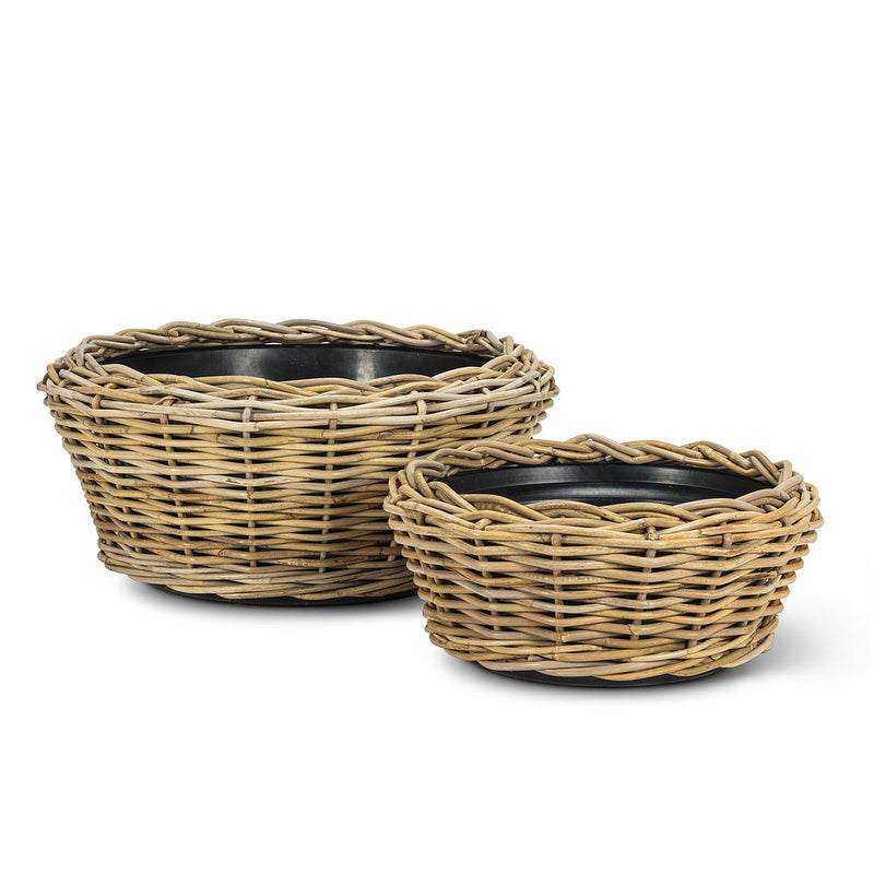 Round Low Woven Planter - Extra Large 22"D | Putti Fine Furnishings 