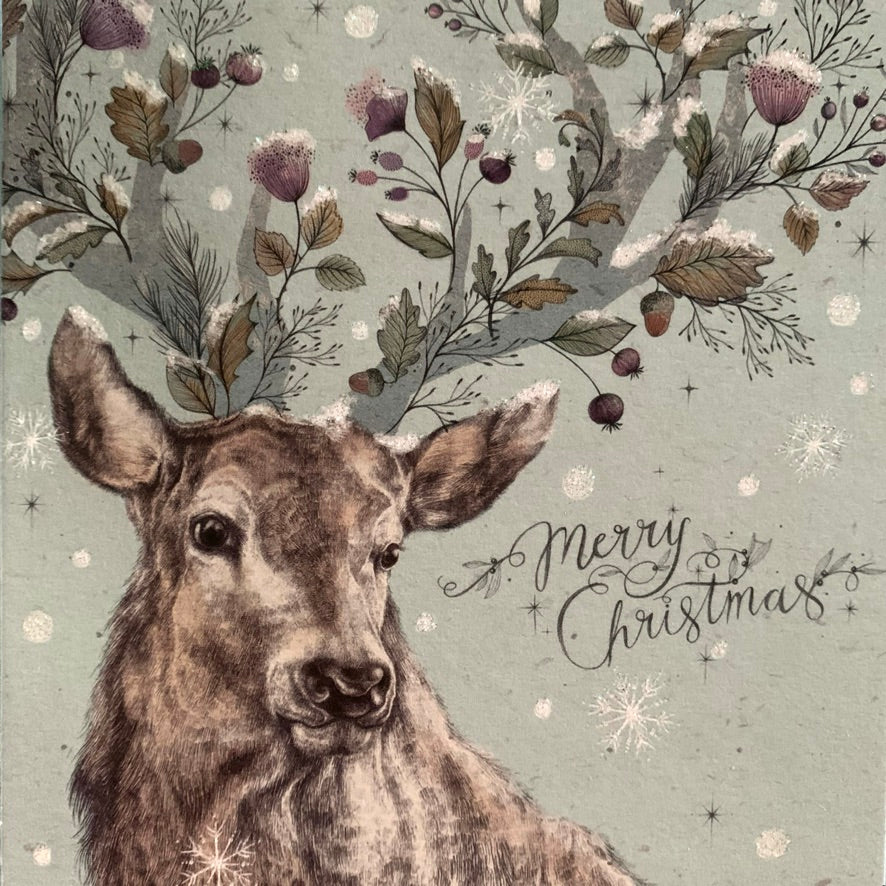 Stag with Flora "Merry Christmas" Greeting Card | Putti Christmas 