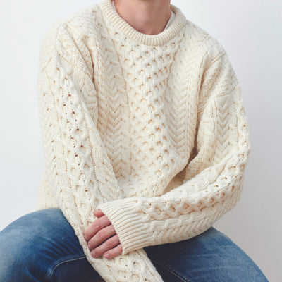 Merino Wool Aran Sweater - Cream