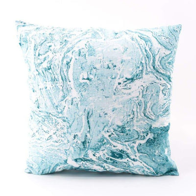 Turquoise Marbled Linen Pillow | Putti Fine Furnishings Canada
