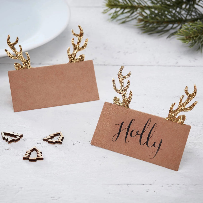 Ginger Ray Gold Kraft Glitter Antler Placecards  | Putti Christmas Canada