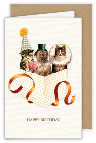 "Happy Birthday" Cats and Dog in a Box Greeting Card