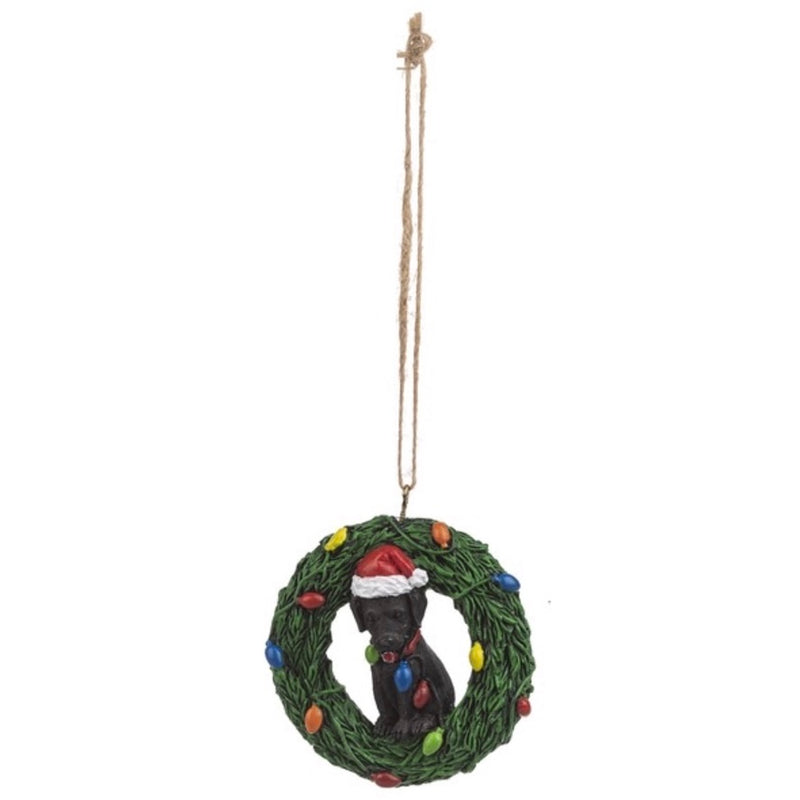 Lab in Wreath Ornament | Putti Christmas Celebrations